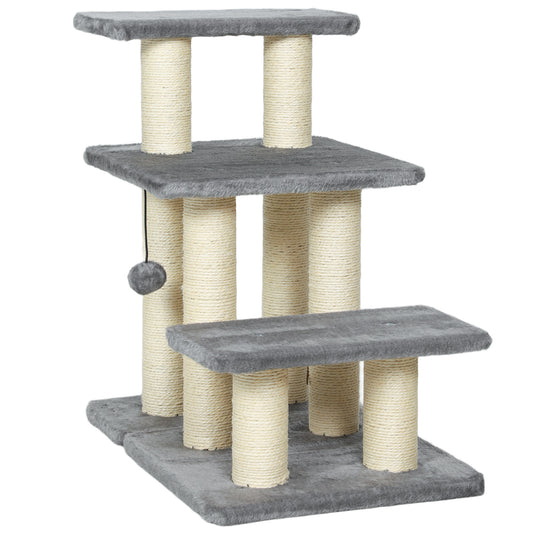 Pawhut Escalera Para Gatos De 3 Peldaños 52x34,5x54 Cm Gris_0