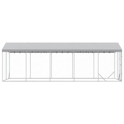Perrera Exterior Con Techo Acero Galvanizado Plata 3x7,5x2,5 M_4