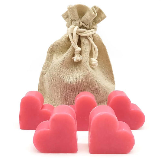 Bolsa De Yute Con 5 Jabones - Aroma Rosas - Jabón De Glicerina Con Forma De Corazón - Detalle Para Invitados_0