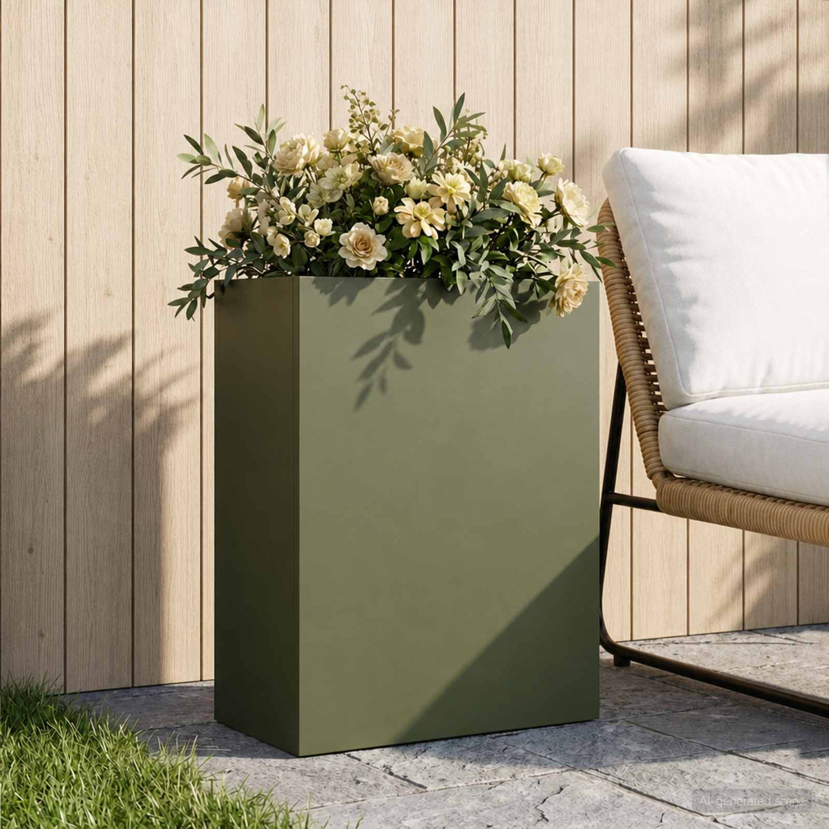 Macetero De Jardín Verde Oliva 40 X 20 X 50 Cm_1