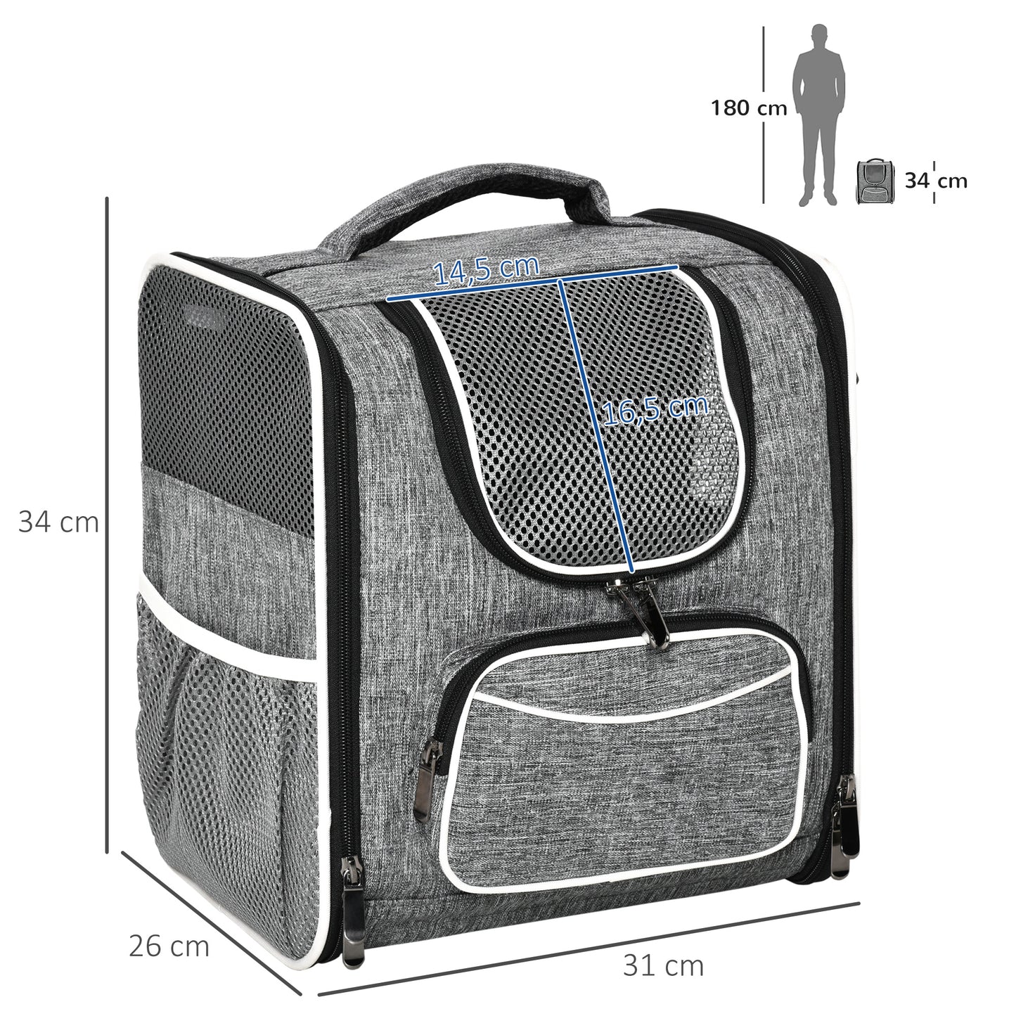 Pawhut Transportín Mochila Gatos Perros Plegable Con Cojín Extraíble 31x26x34 Cm_2