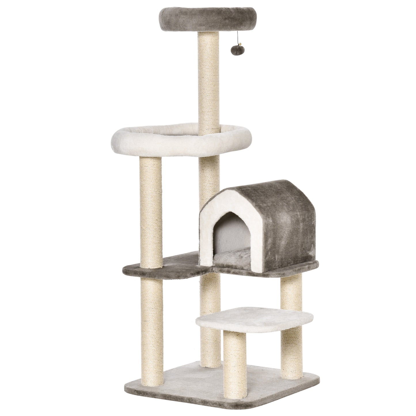 Pawhut Árbol Rascador Para Gatos Altura 149 Cm Con Cueva Cama Y Postes De Sisal_0