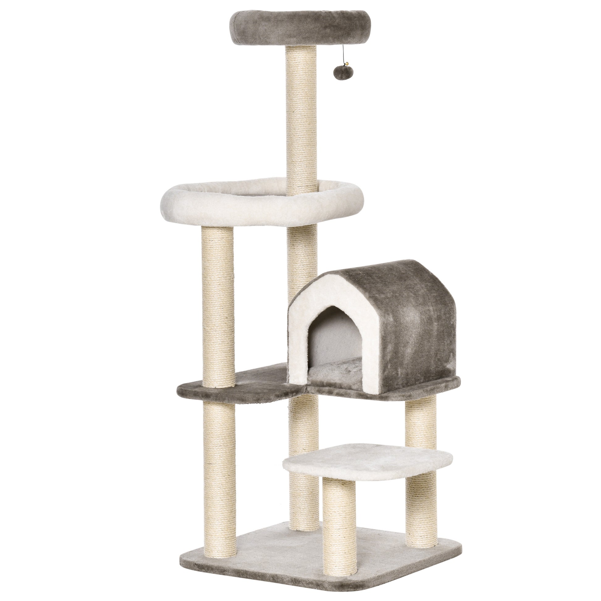 Pawhut Árbol Rascador Para Gatos Altura 149 Cm Con Cueva Cama Y Postes De Sisal_0