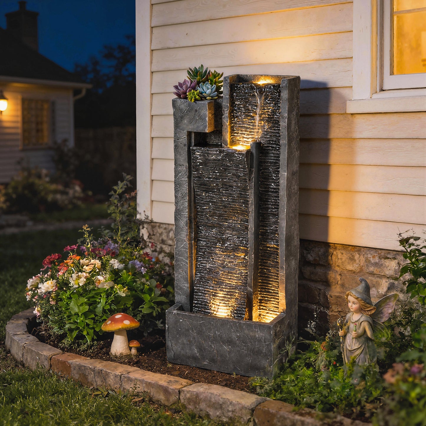 Outsunny Fuente De Agua Decorativa Con Iluminación Led Y Maceta_1