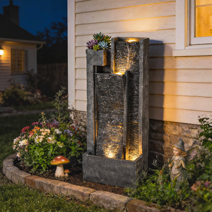 Outsunny Fuente De Agua Decorativa Con Iluminación Led Y Maceta_1