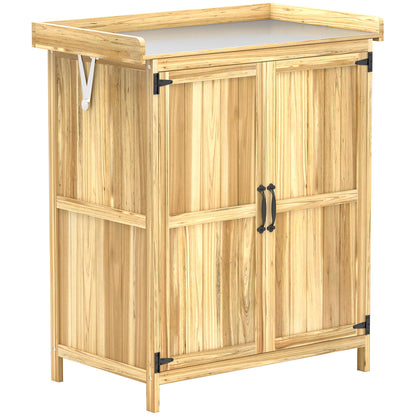 Outsunny Caseta De Jardín De Madera Con Techo Abatible Y 2 Puertas Natural_0