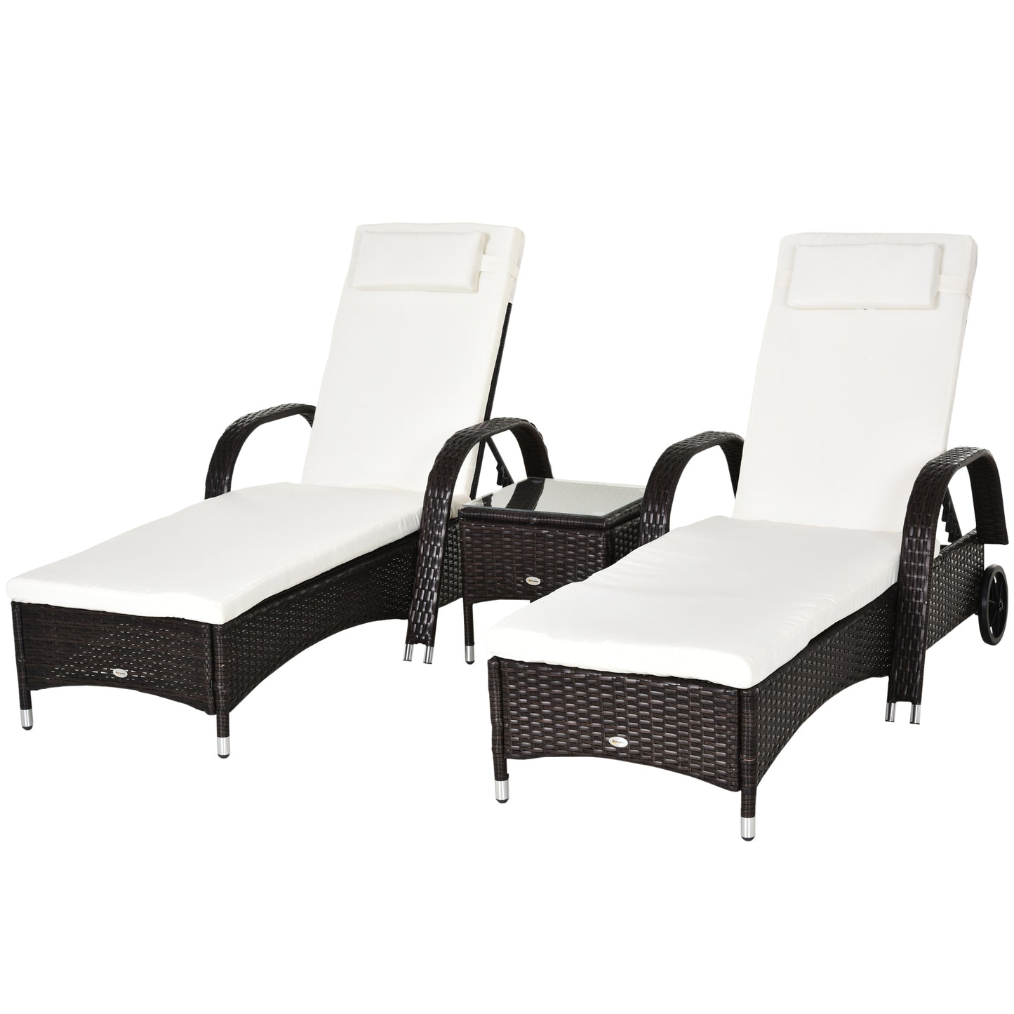 Outsunny Set 2 Tumbonas Con Respaldo Ajustable Y Mesa Para Jardín Marrón_0