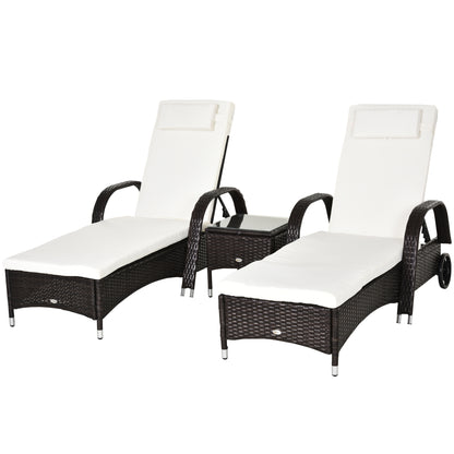 Outsunny Set 2 Tumbonas Con Respaldo Ajustable Y Mesa Para Jardín Marrón_0