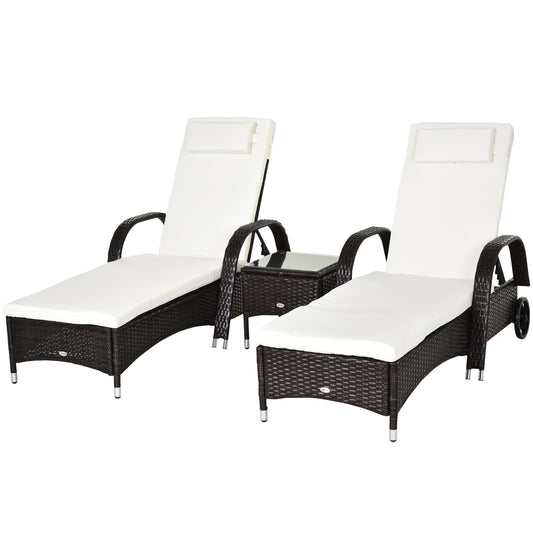 Outsunny Set 2 Tumbonas Con Respaldo Ajustable Y Mesa Para Jardín Marrón_0