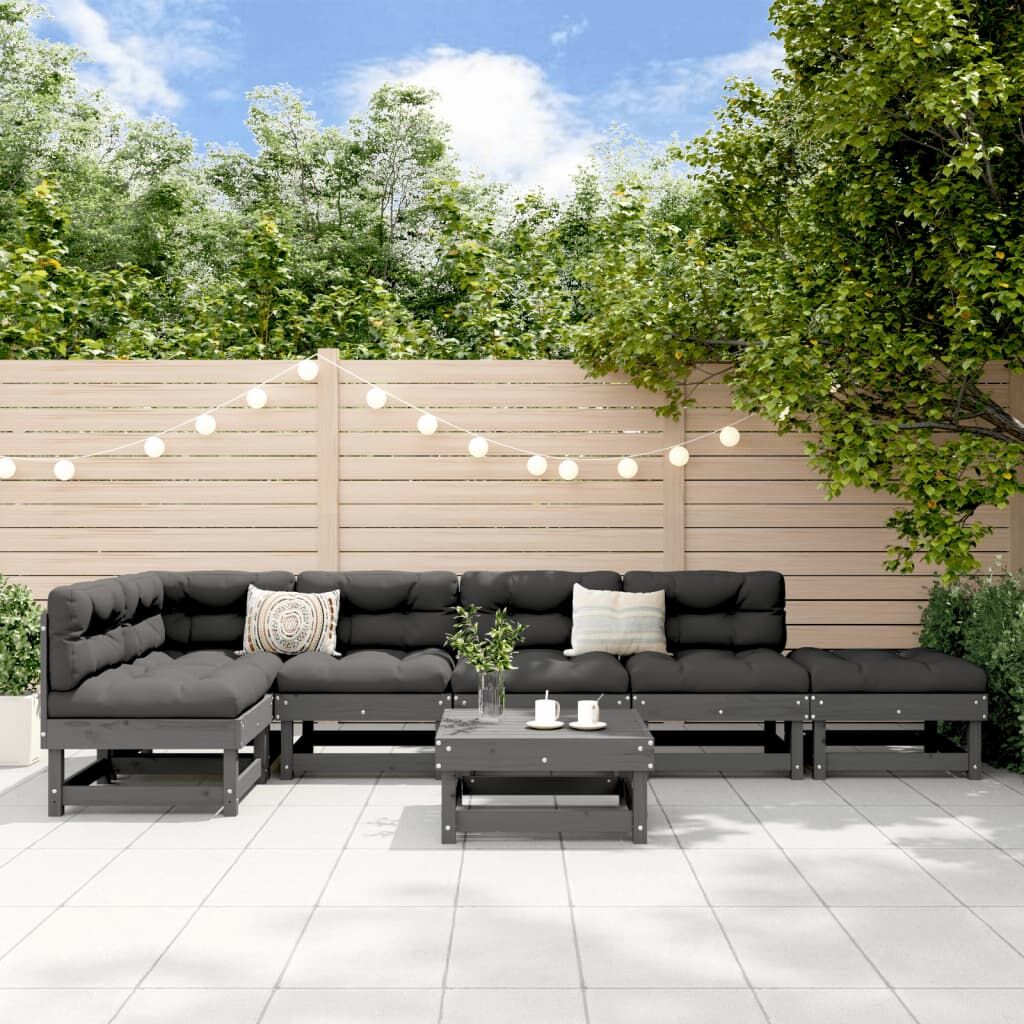 Vidaxl Juego De Muebles De Jardín 7 Piezas Madera Maciza De Pino Gris_1