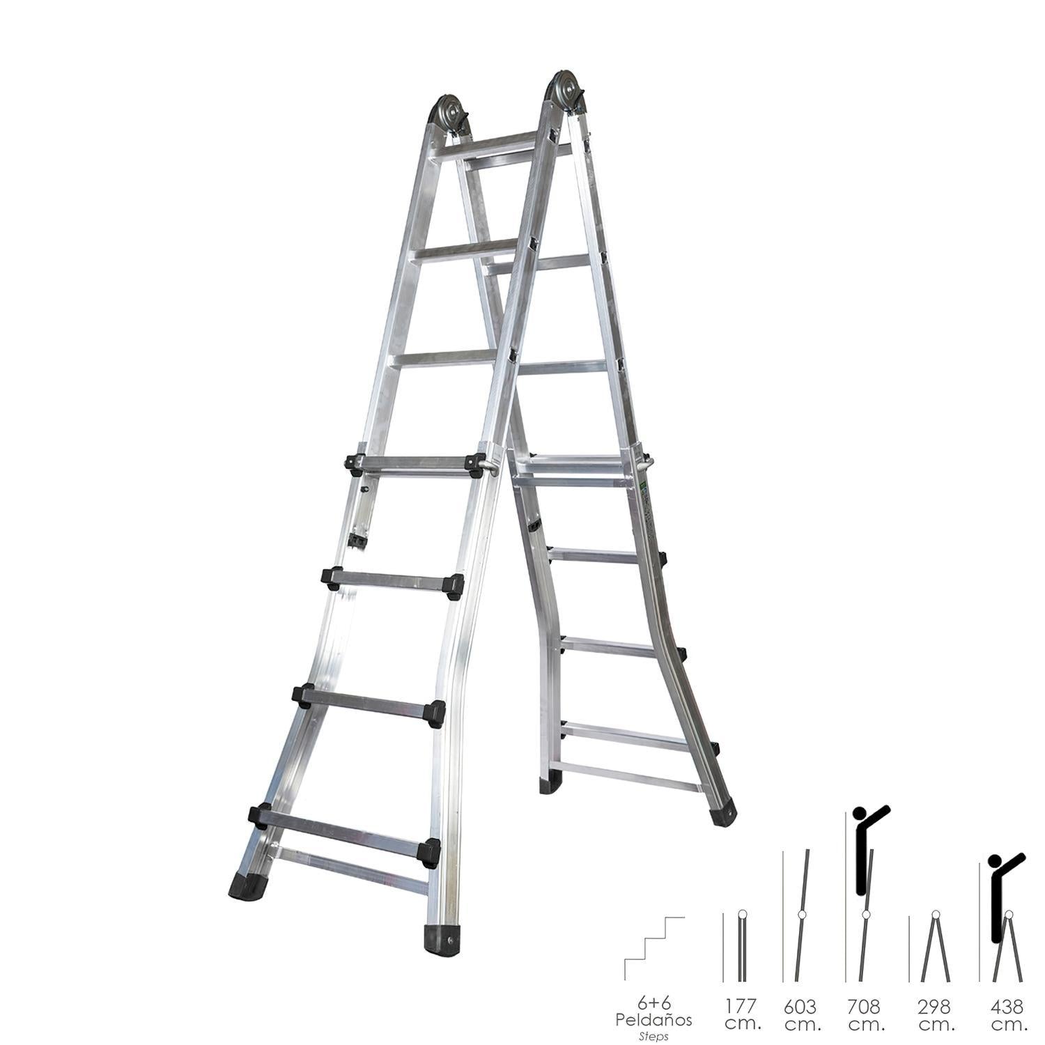 Escalera Telescópica Aluminio  6+6 Peldaños Perfil 67 Mm._0