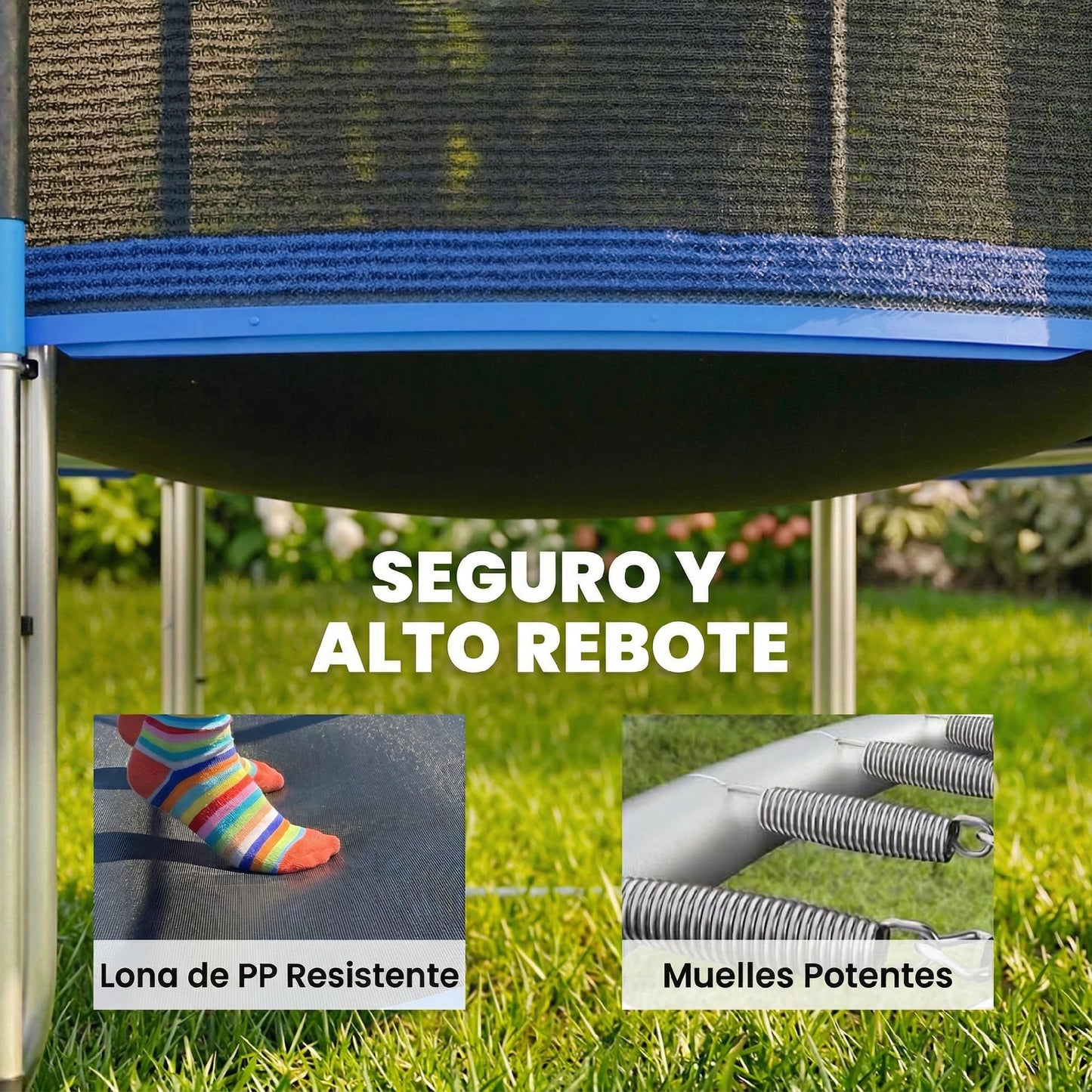 Sportnow Cama Elástica Niños Exterior Ø305 Cm Con Red De Seguridad Escalera Azul_5