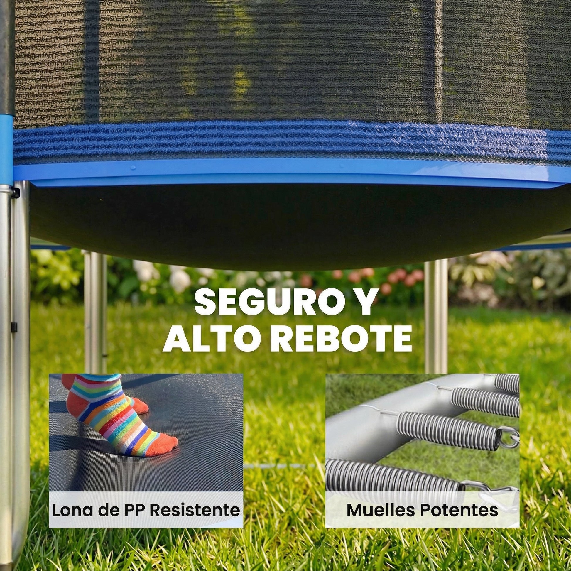 Sportnow Cama Elástica Niños Exterior Ø305 Cm Con Red De Seguridad Escalera Azul_5