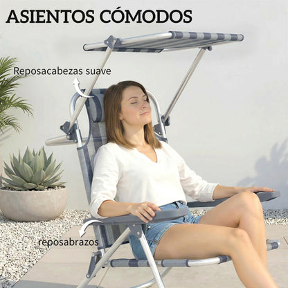 Outsunny Pack De 2 Sillas De Playa Plegables Respaldo Reclinable Azul Y Blanco_5