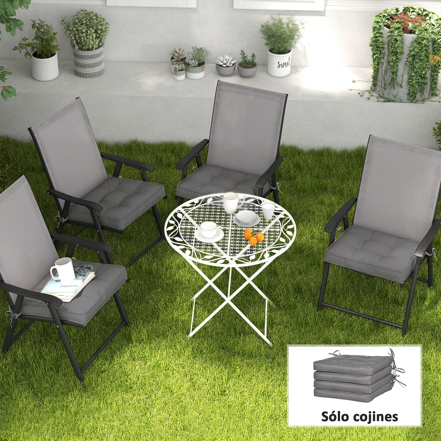 Outsunny Conjunto De Cojines Para Sillas De Comedor 42x42x5 Cm Gris Oscuro_1