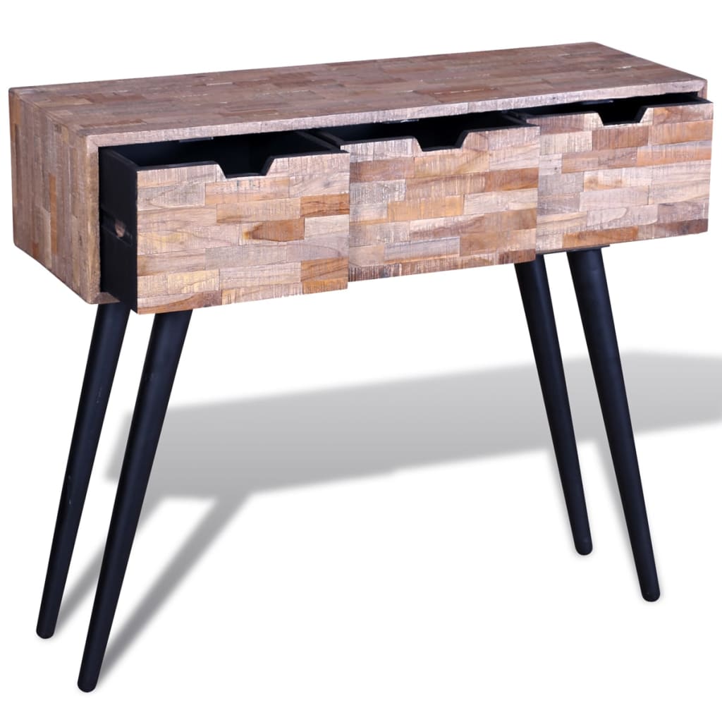 Mesa Consola Con 3 Cajones De Madera De Teca Reciclada_1
