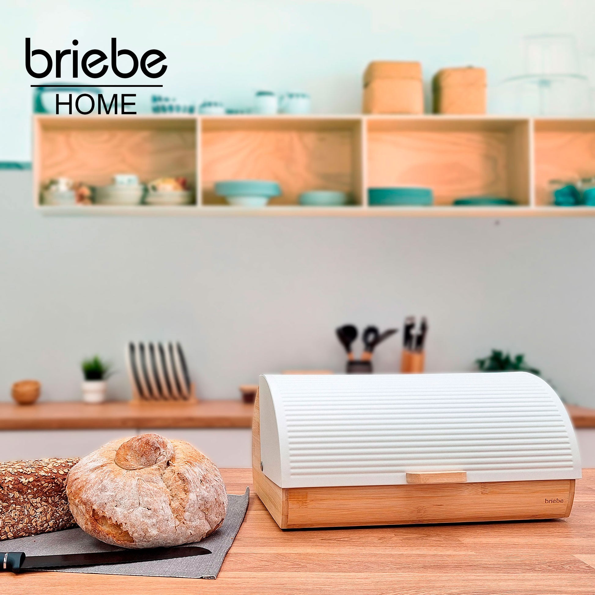 Panera Para Guardar Pan De Mesa Madera Bambú, Tapa Deslizante Bread Box Almacenamiento Bollería, Briebe, Bb1162, Blanco_1