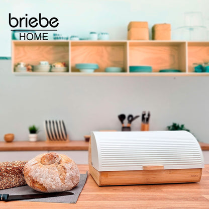 Panera Para Guardar Pan De Mesa Madera Bambú, Tapa Deslizante Bread Box Almacenamiento Bollería, Briebe, Bb1162, Blanco