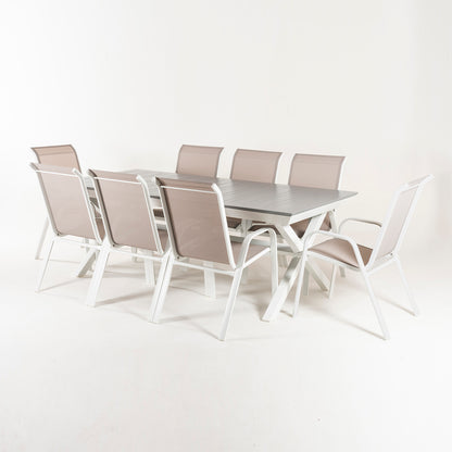 Conjunto Jardin, Mesa Extensible 215-295 Y 8 Sillones Apilables Blanco Y Gris_2
