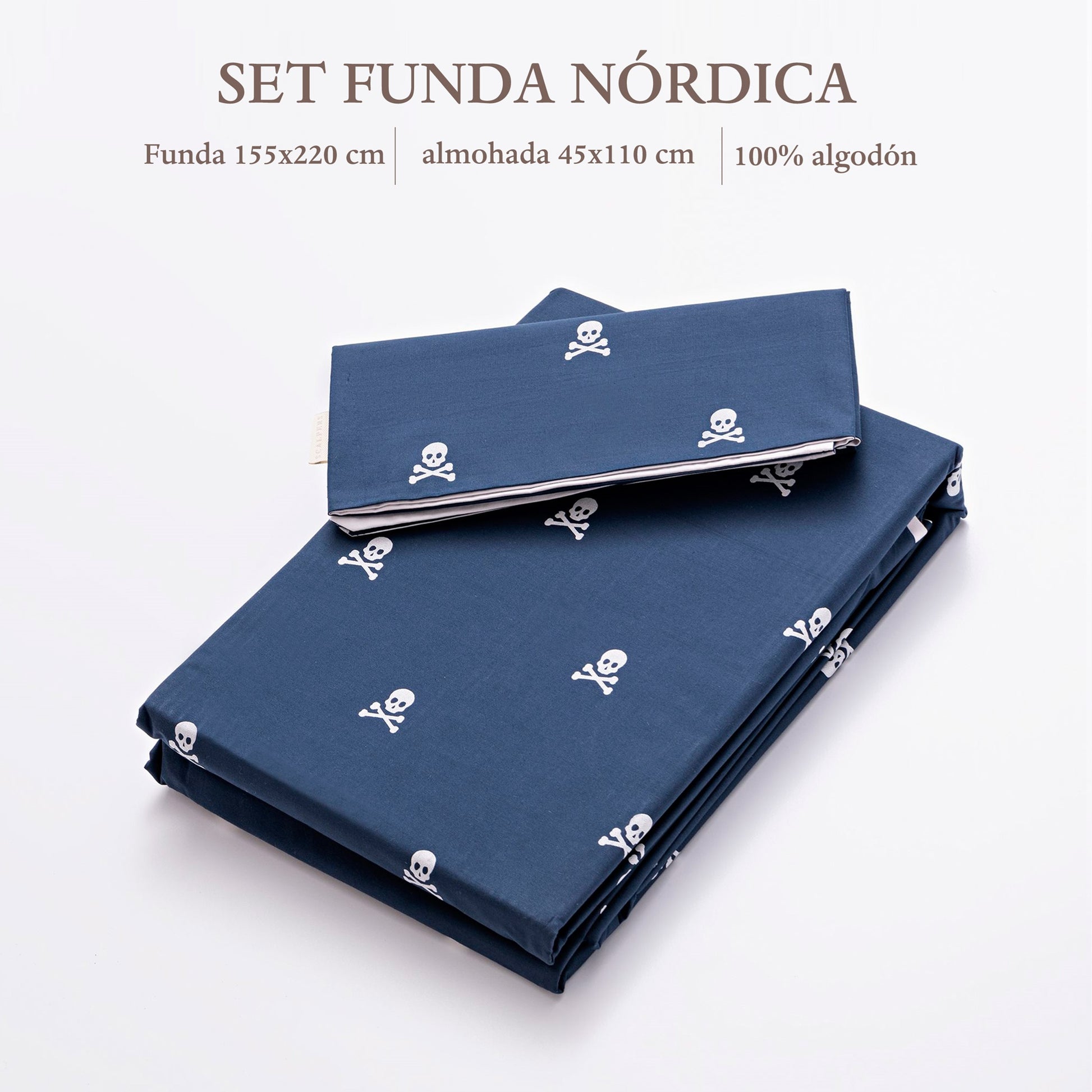 Set Cama (funda Nórdica 155x220cm + Funda Almohada 45x110cm) 100% Algodón 200tc Navy Calaveras Scalpers Home_1