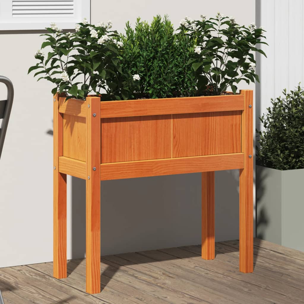 Jardinera Con Patas Madera Maciza Pino Marrón Cera 70x31x70 Cm_1