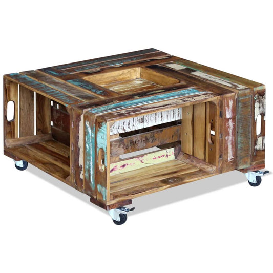 Mesa De Centro Madera Maciza Reciclada 70x70x35 Cm_0