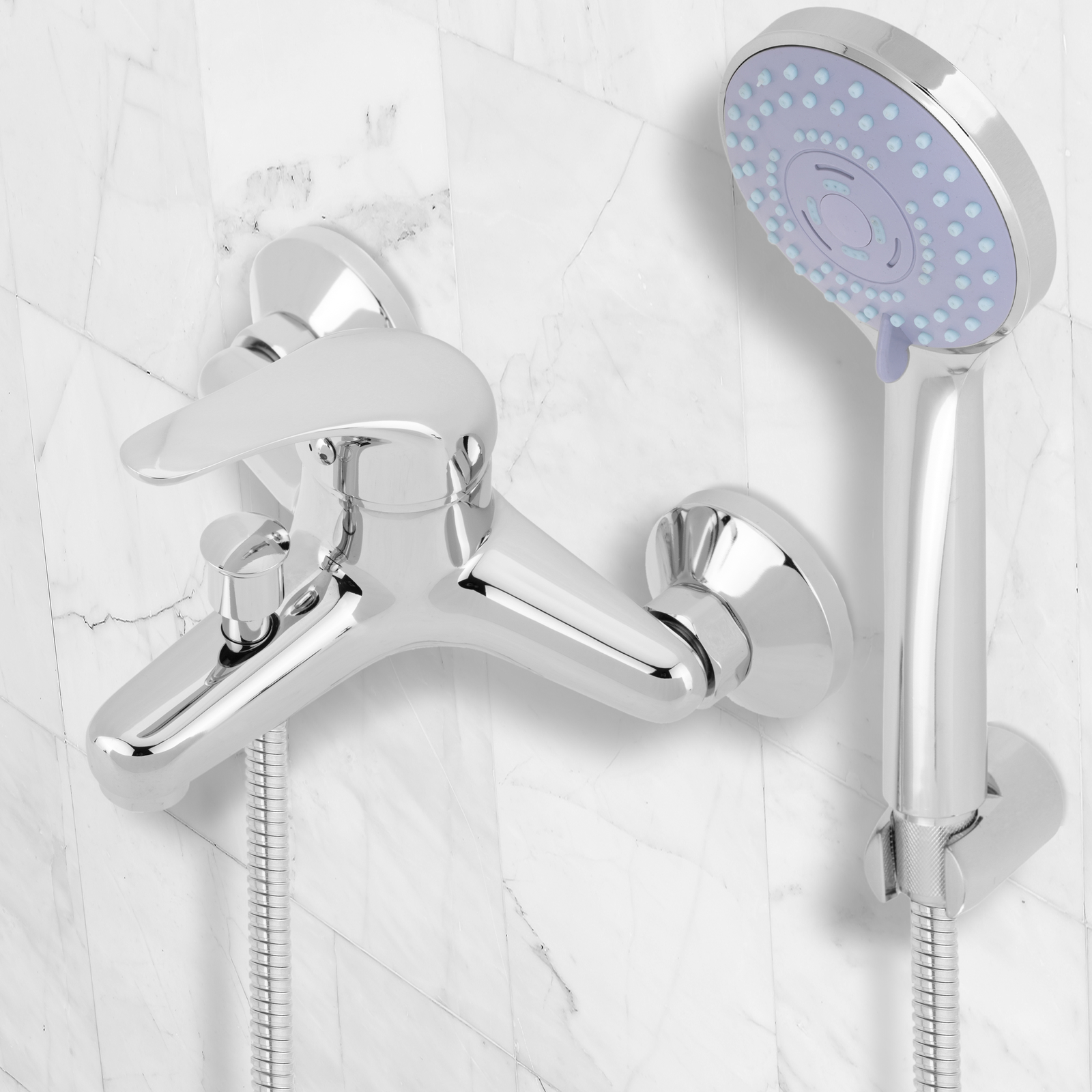 Kit De Grifo Monomando Horizontal Cromado Con Ahorro De Agua Para Ducha Con Alcachofa, Soporte Y Manguera_2