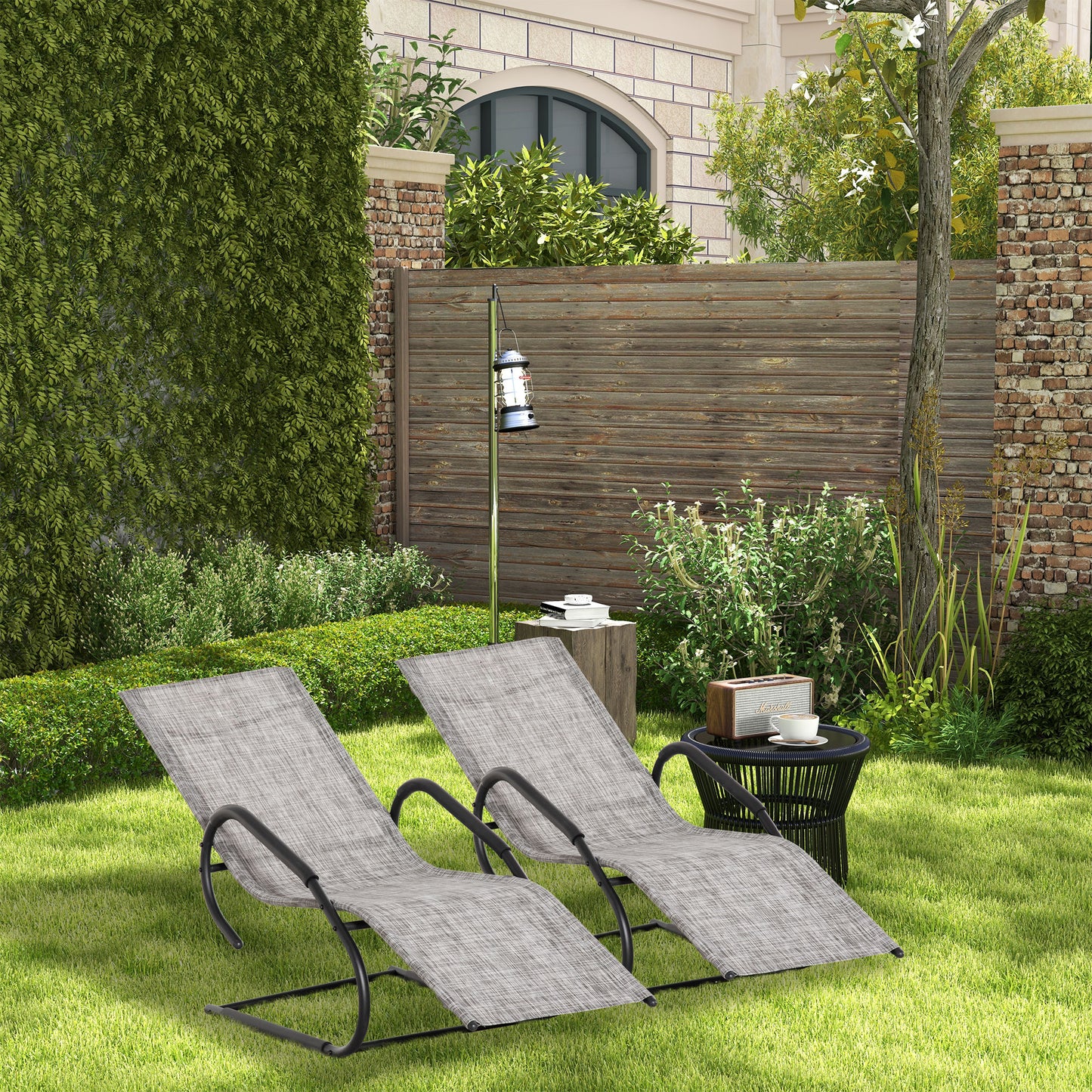 Outsunny Juego De 2 Tumbonas De Jardín Relax Con Reposapiés 160x59,5x83 Cm Gris_1