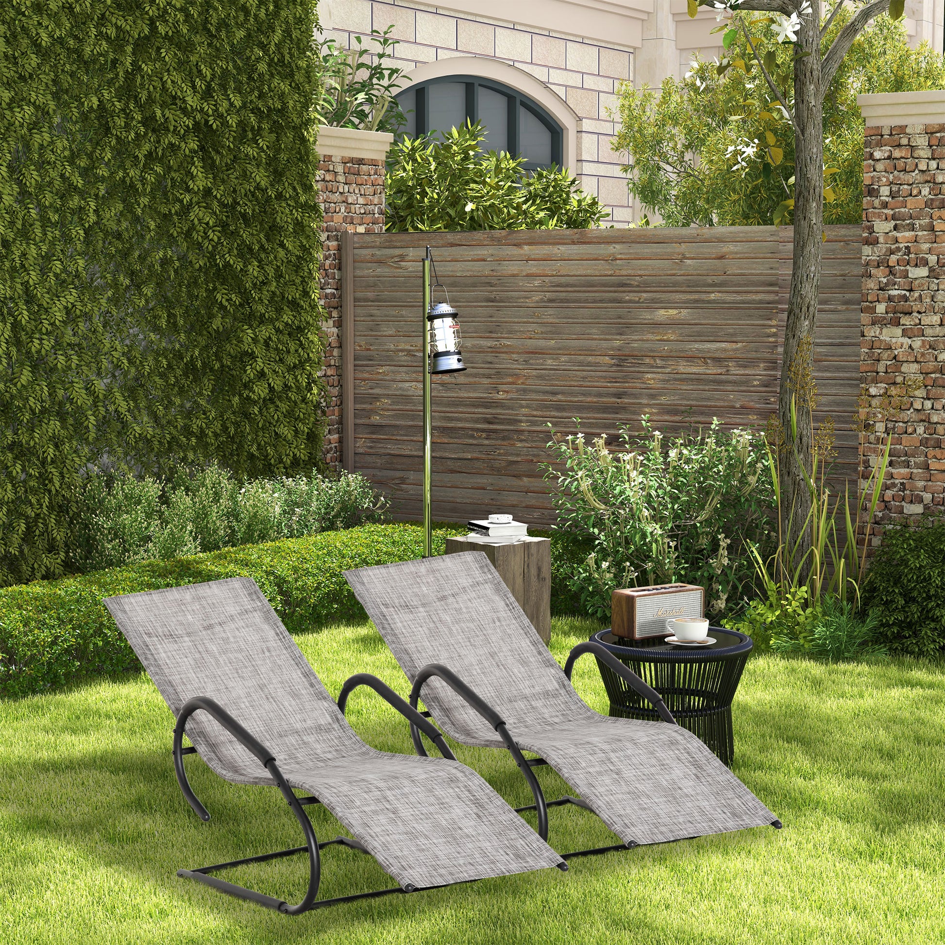 Outsunny Juego De 2 Tumbonas De Jardín Relax Con Reposapiés 160x59,5x83 Cm Gris_1