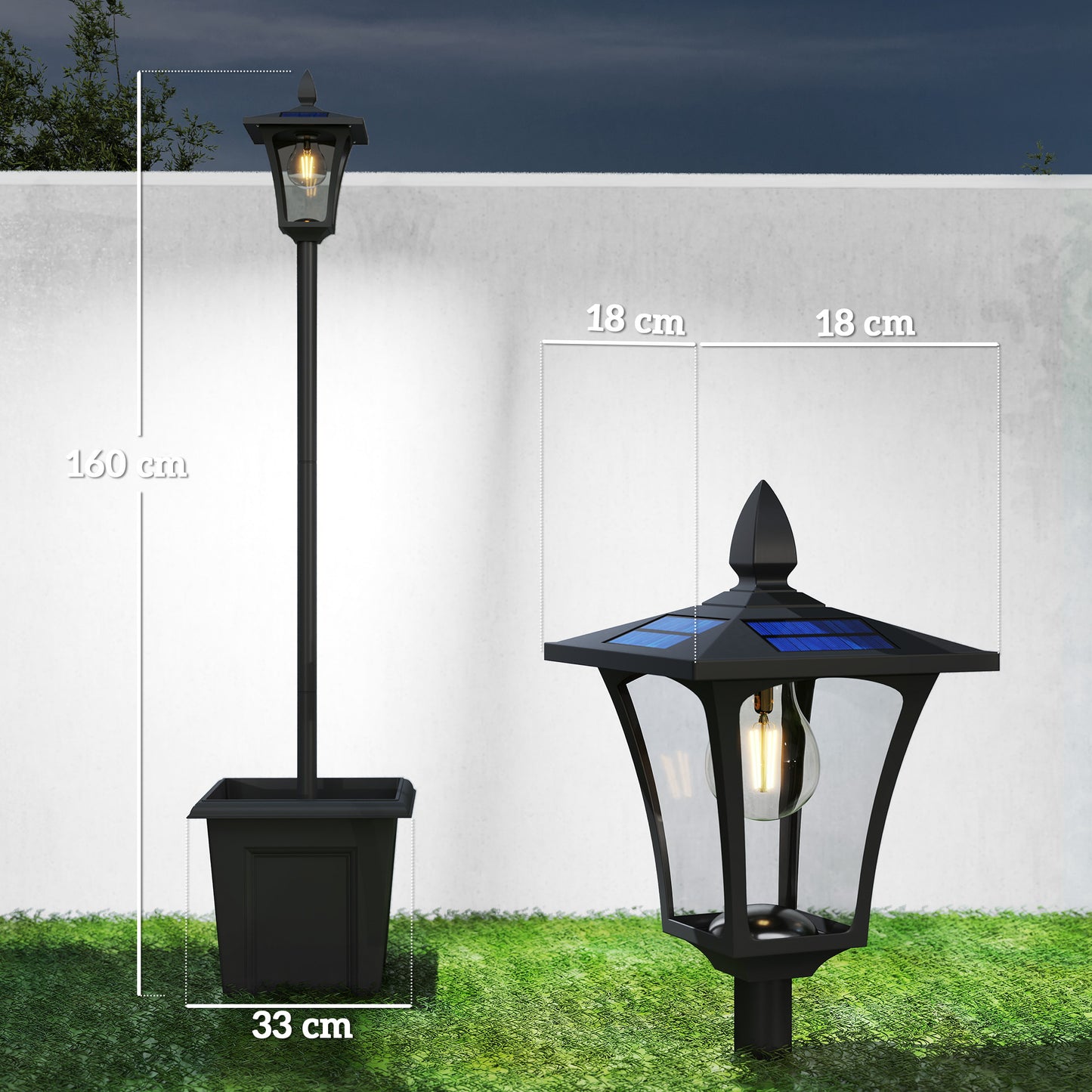 Outsunny Farola Solar Exterior De Jardín Con Macetero Poste De Aluminio Ip44_2