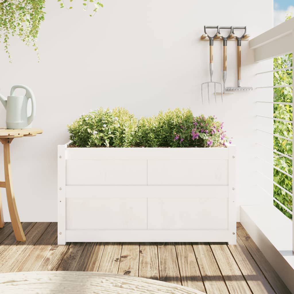 Jardinera De Madera Maciza De Pino Blanca 90x50x50 Cm_2