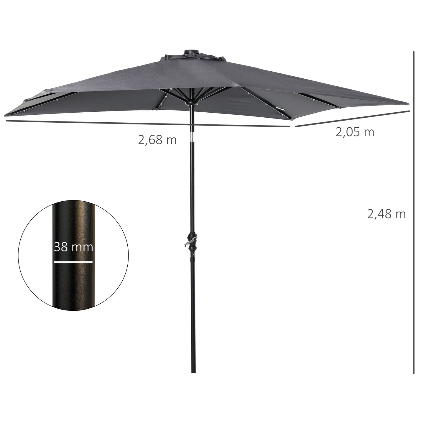 Outsunny Sombrilla De Jardín 2,7x2x2,5 M Con Techo Inclinable Luces Led Gris_2