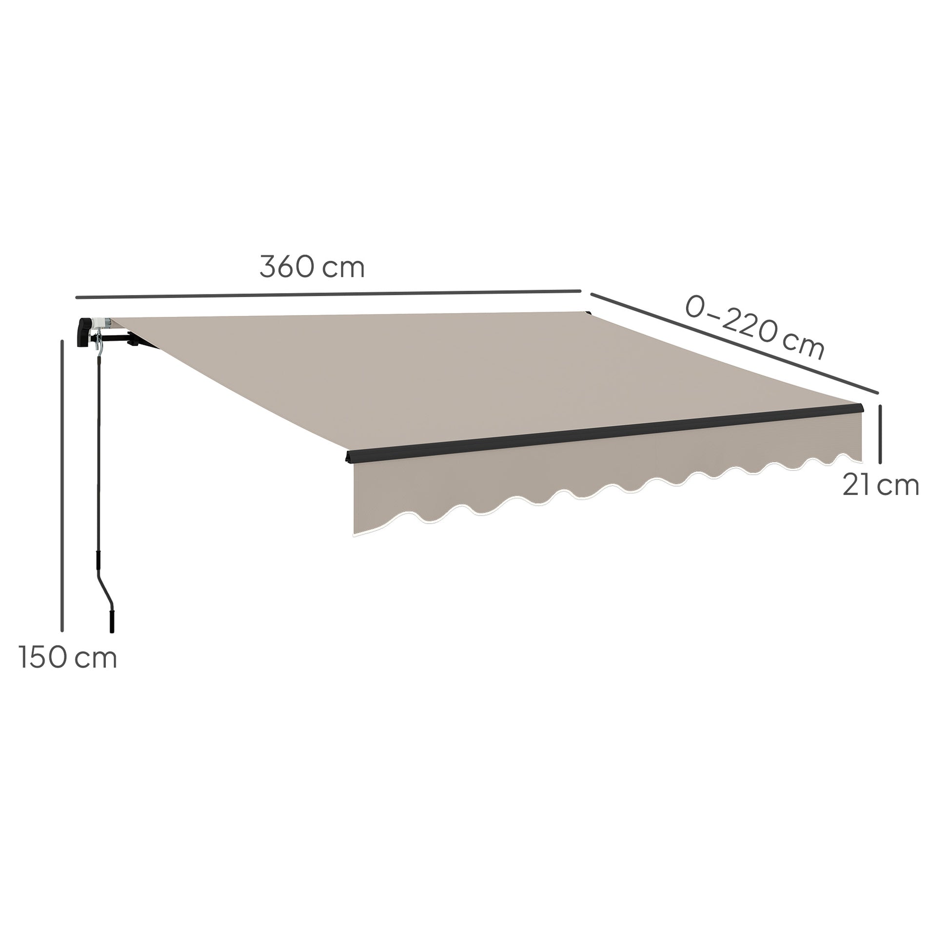 Outsunny Toldo Manual Retráctil 360x220 Cm Protección Uv30+ Crema_2