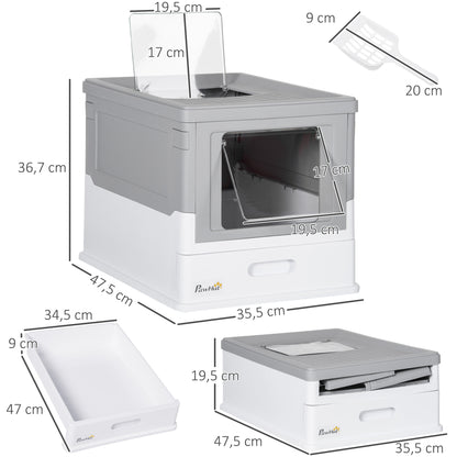 Pawhut Caja Arena Plegable Para Gatos Con Cubierta Desmontable 47,5x35,5x36,7 Cm_2