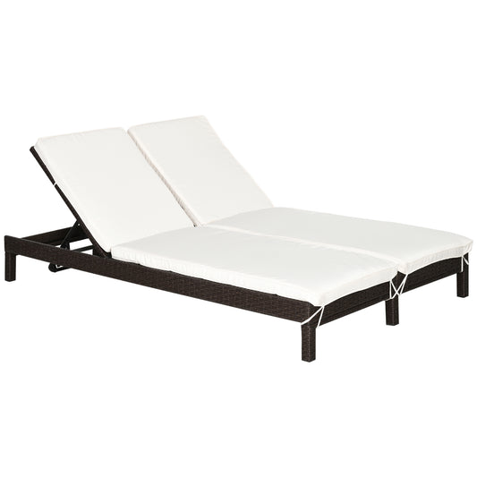 Outsunny Tumbona De Ratán 2 Plazas Con Respaldo Regulable 220 Kg Marrón_0