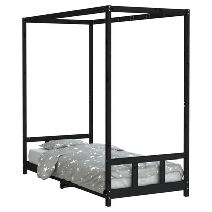 Estructura De Cama Para Niños Madera De Pino Negro 90x200 Cm / Vetonek_0