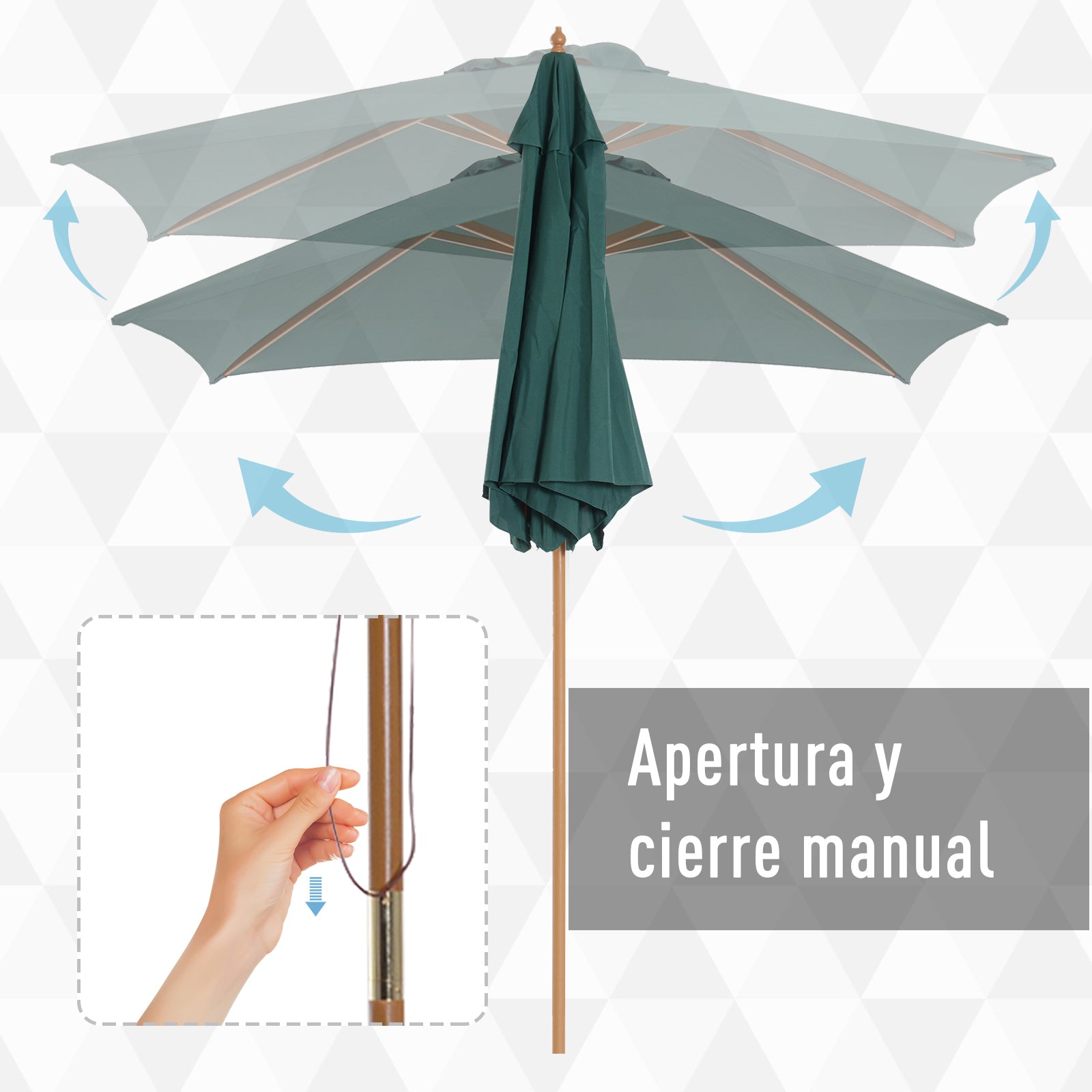 Outsunny Sombrilla De Jardín Ø250x230 Cm Con Poste Desmontable Verde_4