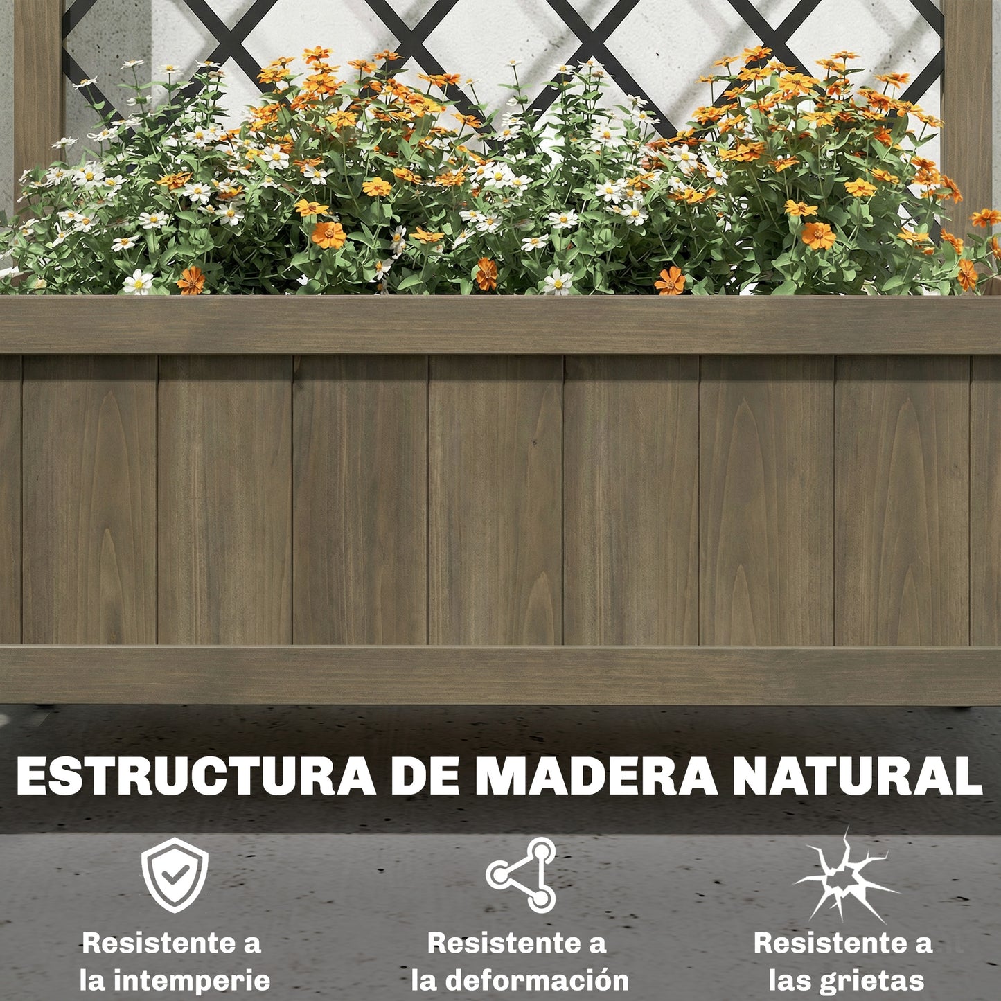 Outsunny Jardinera De Madera Con Enrejado Metálico Y Ruedas Carbonizado_5
