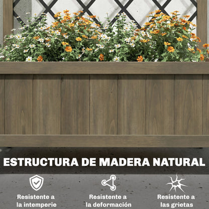 Outsunny Jardinera De Madera Con Enrejado Metálico Y Ruedas Carbonizado_5
