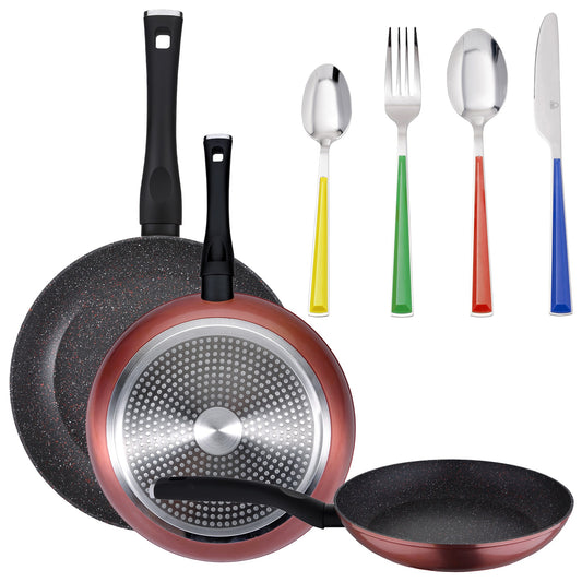 Pack De 3 Sartenes Ø20/24 Y 28 Cms + Set De 24pc Cubertería_0