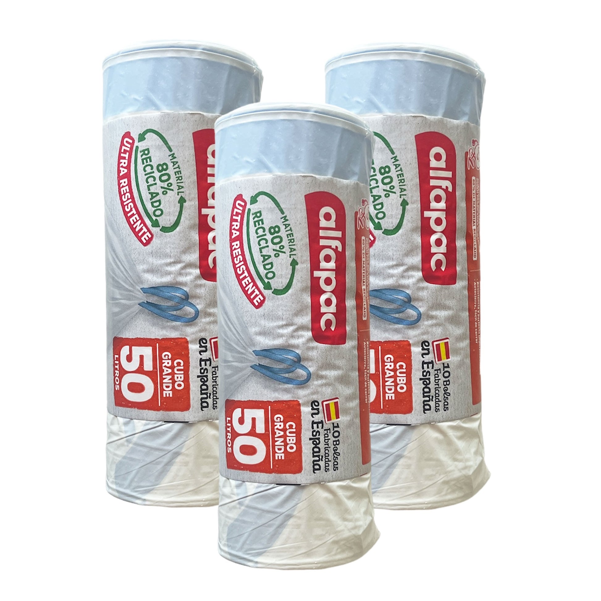 80% Reciclado 3 Rollos De 10 Bolsas De Basura 50l Con Autocierre_0