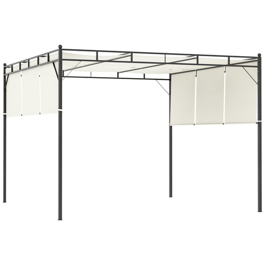 Outsunny Pérgola 3x3 M Cenador De Jardín Con Techo Retráctil Tela De Poliéster_0