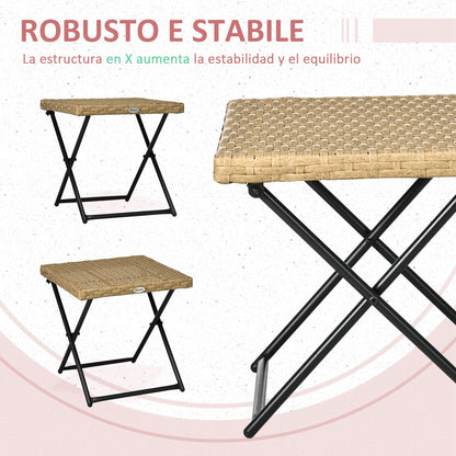 Outsunny Mesa De Jardín De Ratán Sintético Plegable 40x40x40 Cm Natural_5