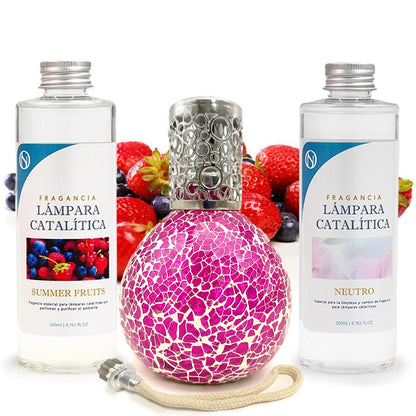 Pack Ahorro Lámpara Catalítica Mosaico Fucsia + Fragancia Summer Fruits 500ml + Limpiador Neutro 200ml + Mecha Repuesto_0