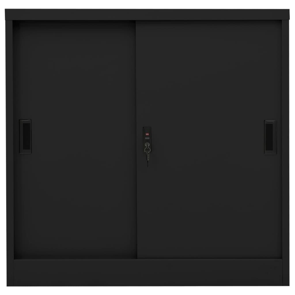 Armario De Oficina Con Puerta Corredera Acero Negro 90x40x90cm_1