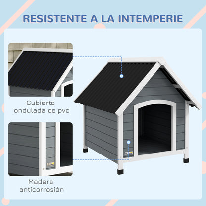Pawhut Caseta Para Perros 75x88x82 Cm Con Techo De Tejas De Imitación Gris_5