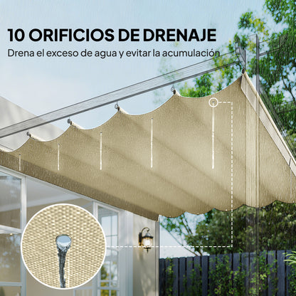 Outsunny Cubierta Para Pérgola Retráctil 3,5x2,6 M Para Marco De 4x3 M Crema_5