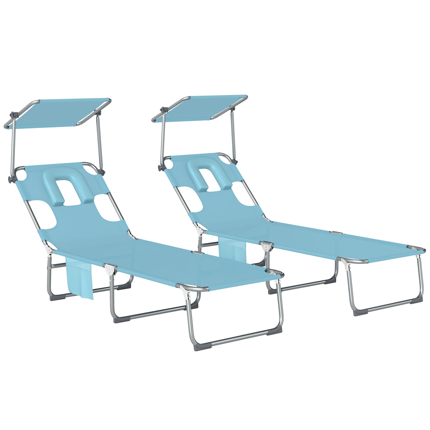 Outsunny Set De 2 Tumbonas Plegables Reclinables Con Dosel 360° Orificio Facial_0