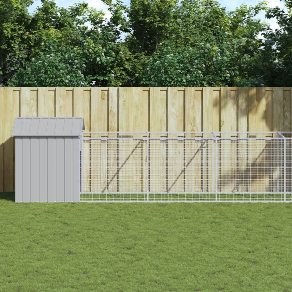 Vidaxl Caseta Perros Tejado Acero Galvanizado Gris Claro 117x609x123cm_1