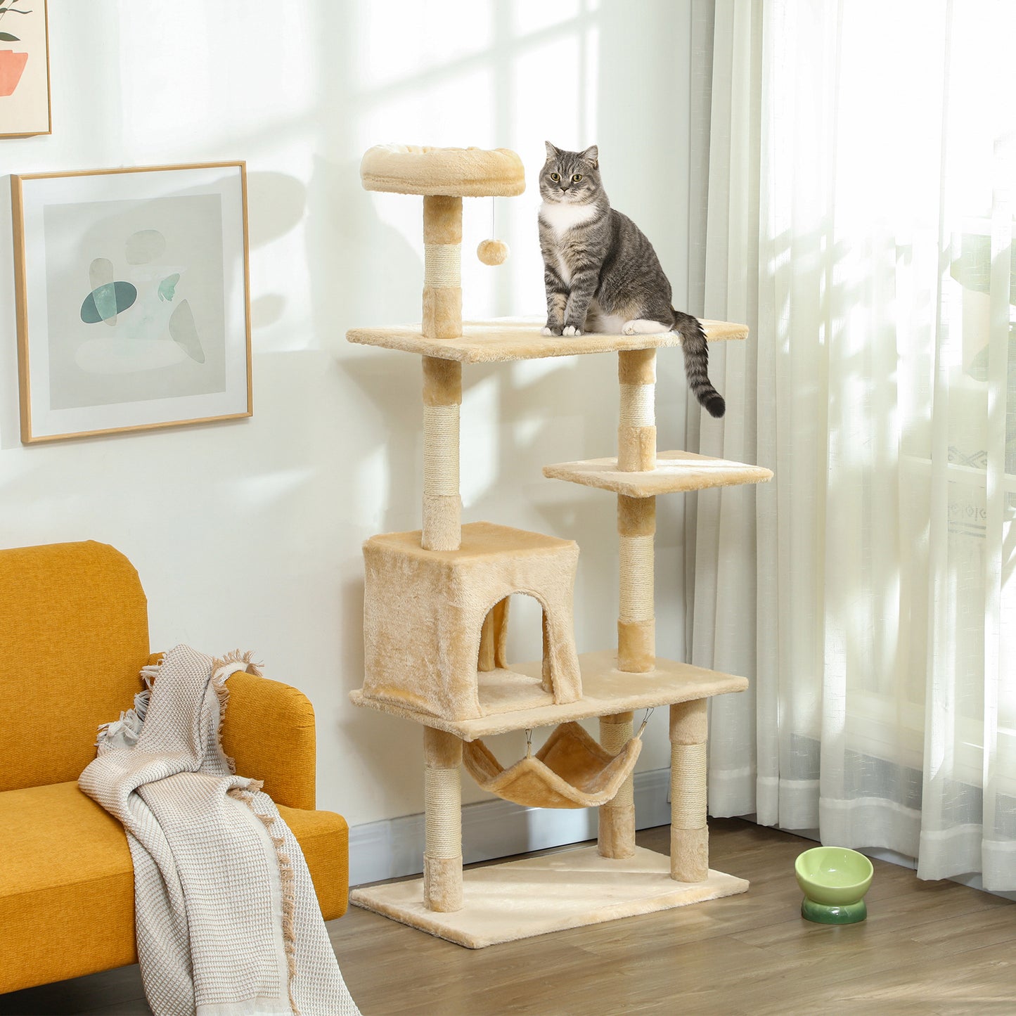 Pawhut Árbol Rascador Para Gatos Grande 70x40x152cm Con Múltiples Plataformas_1
